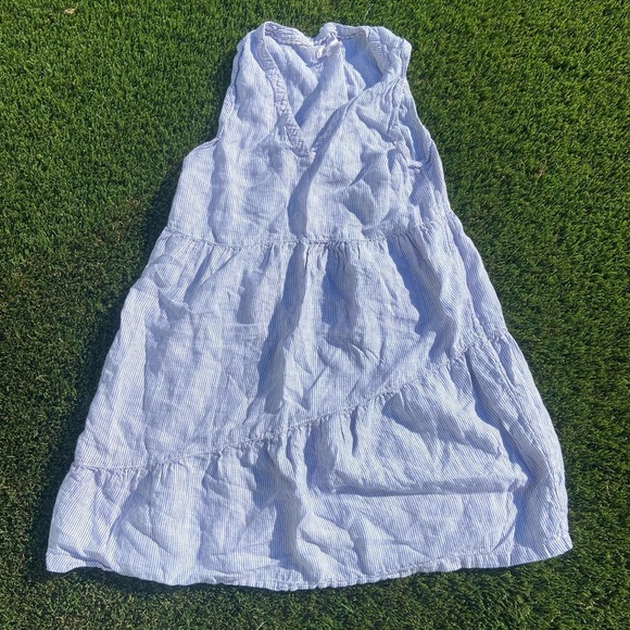 Lucky Brand V-Neck Asymmetrical Tiered Short Dress 100% Linen Sleeveless 362sn M - Picture 2 of 5